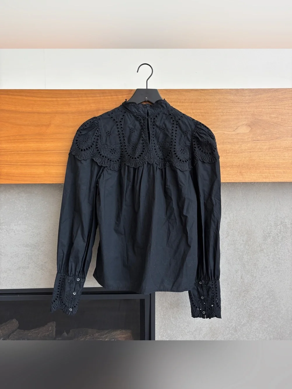 GAP Eyelet Mockneck Shirt In Black, Size XS